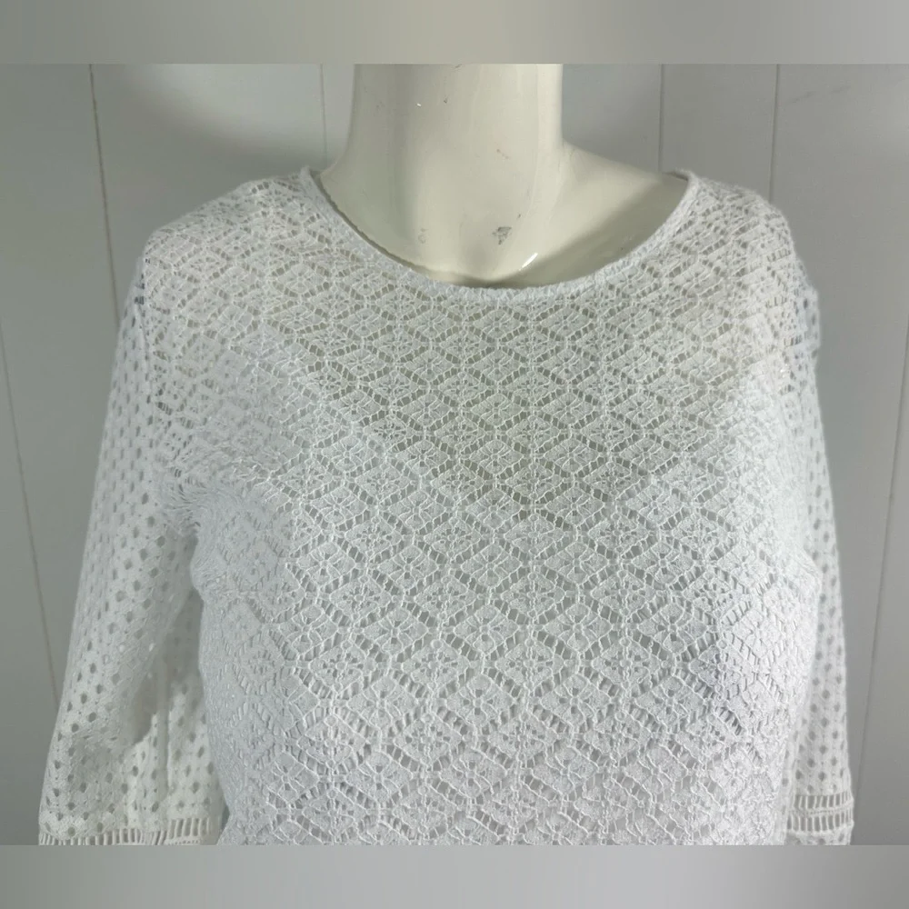 Banana Republic Blouse Womens Small white Lace Long Sleeve Lined Eyelet Top